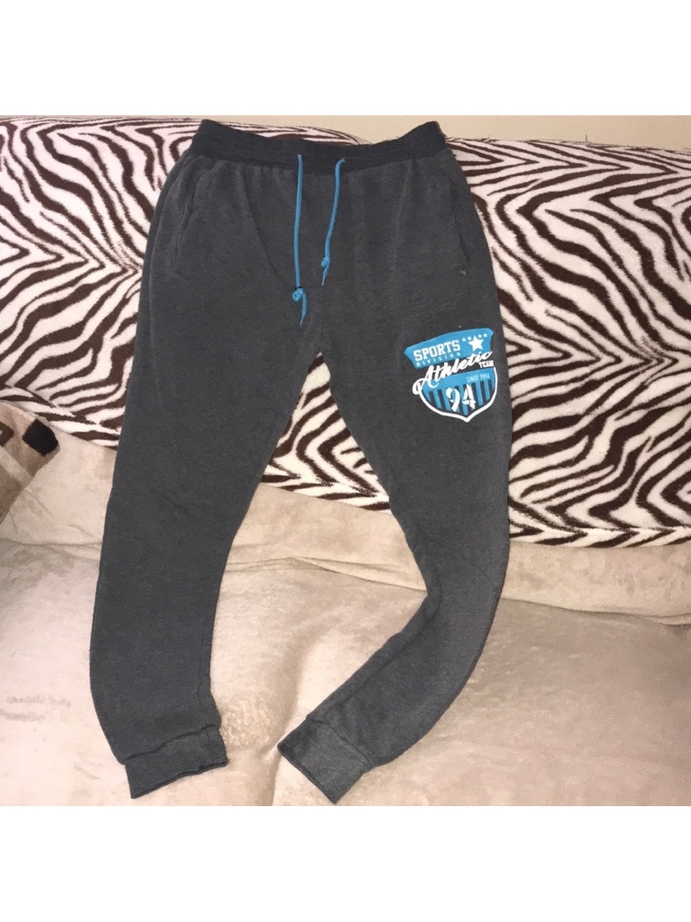 Encrypted supply company kids medium grey Athletic Joggers with Blue Drawstring
